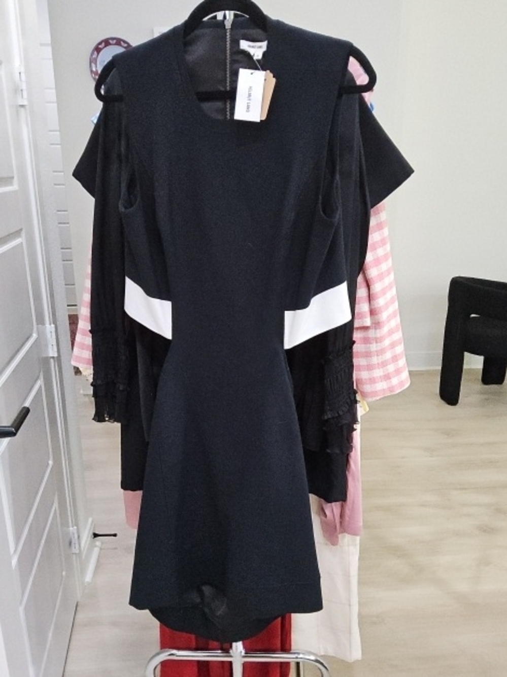 Helmut Lang Black Dress with White Tag Detail